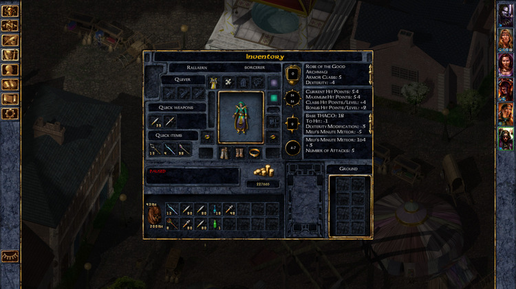 The inventory screen in Baldurs Gate
