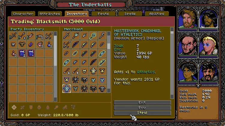 The shop interface