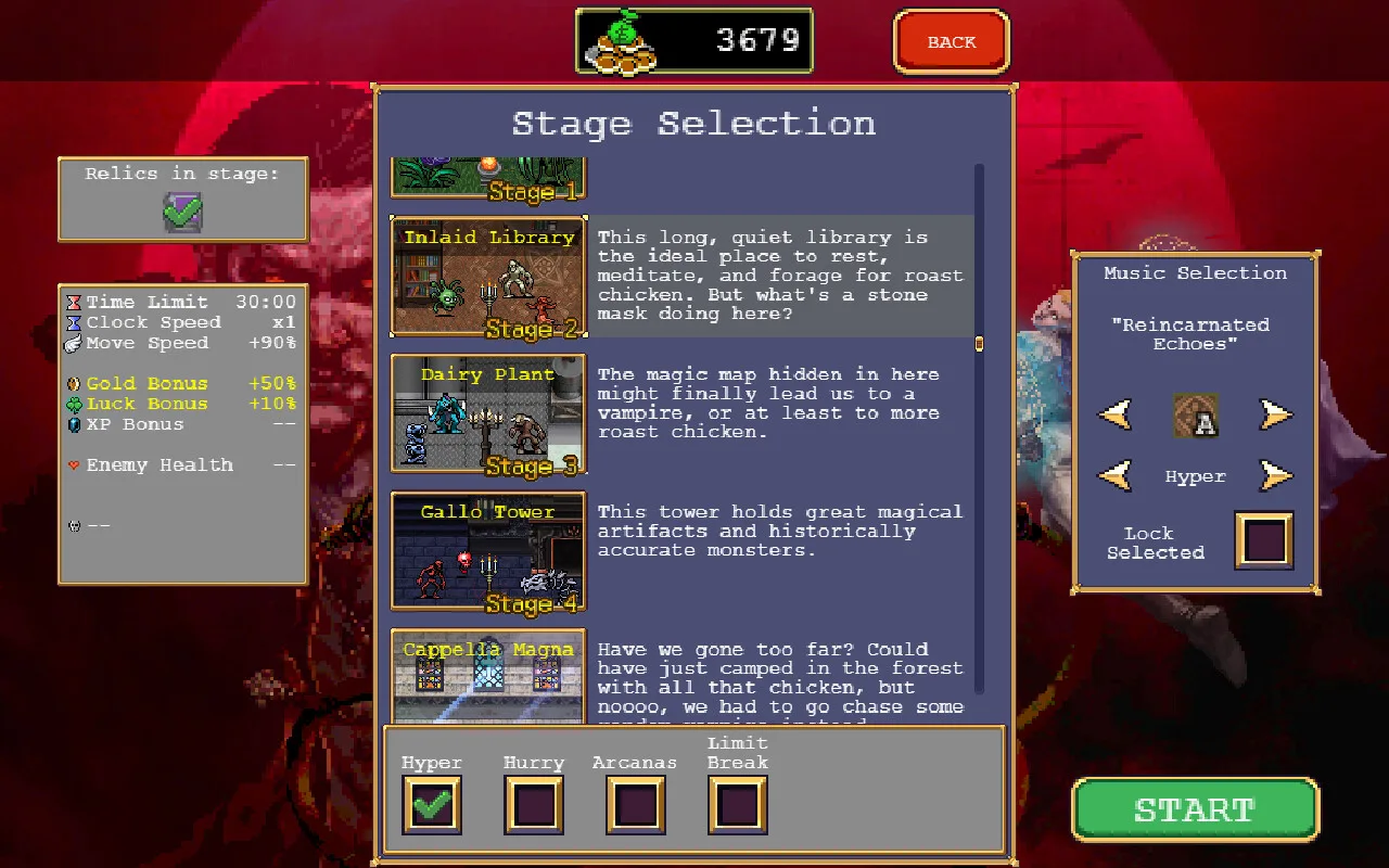 Lots of options for stage selection